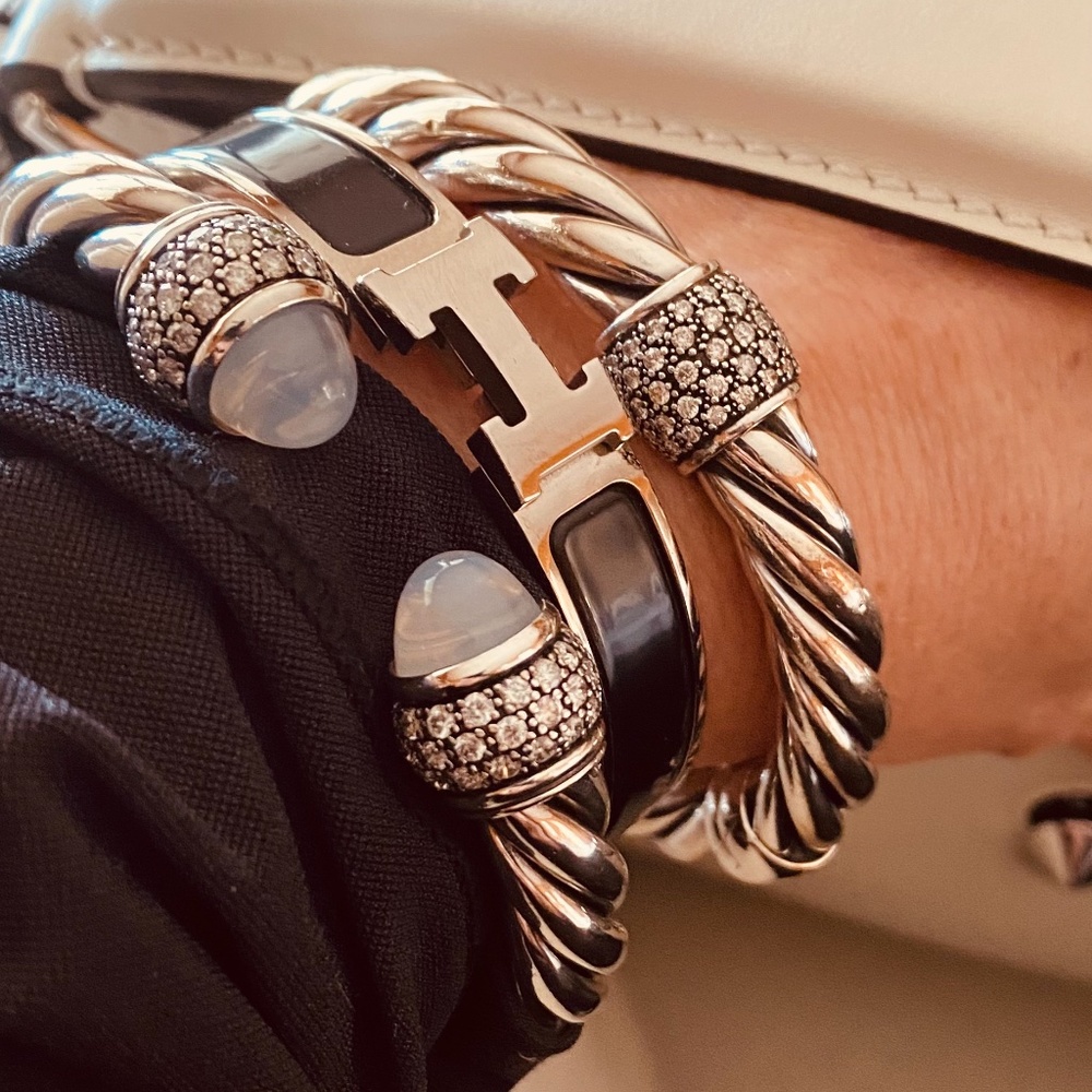 Hermes Click Silver and Black H Bracelet